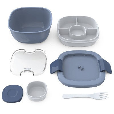 Bentgo Salad Stackable Lunch Container with Large 54oz Bowl, 4-Compartment Tray & Built-In Fork - Slate