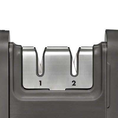 OXO Knife Sharpener: Manual Stainless Steel & Ceramic, Tungsten Carbide, Black, Lifetime Warranty, 5.39" Length