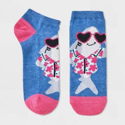 Women's Cool Shark Low Cut Socks - Heather Denim/Pink 4-10