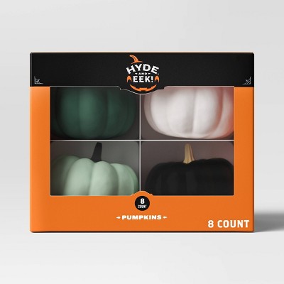 8pk Painted Halloween Pumpkins Black/White/Greens - Hyde & EEK! Boutique: Foam Decorative Accent Set, Tabletop Decor