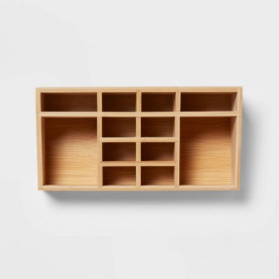 10" x 5" x 4" 12 Compartment Bamboo Countertop Organizer - Brightroom: Makeup & Skincare Storage, Vanity Bathroom Use