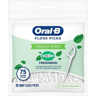 Oral-B Burst of Scope Dental Floss Picks, Fresh Mint, 75 ct