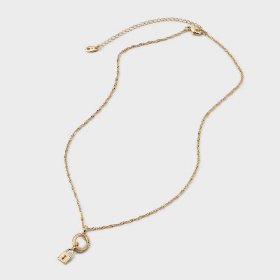 14K Gold Dipped Cubic Zirconia Lock Pendant Charm Necklace Set 5pc - A New Day Gold