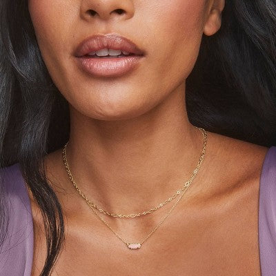 Kendra Scott 14K Gold Over Brass Emma Chain/Pendant Necklace Gift Set 2pc - Gold/Rose Quartz: Lobster Claw Clasp, Slide Closure, 19" Length