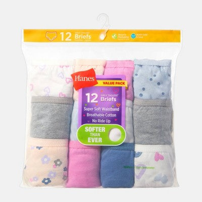 Hanes Girls' 12pk Butterfly and Dot Cotton Briefs - 8