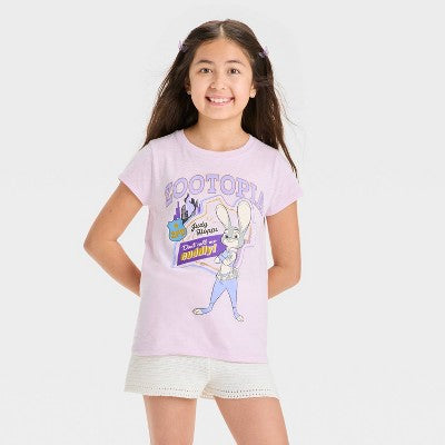 Girls' Zootopia Short Sleeve Graphic T-Shirt - Light Purple L
