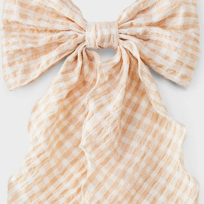 Gingham Bow Hair Barrette - Wild Fable Orange: Classic Check Pattern, Recycled Polyester