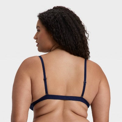 Women's Pointelle Triangle Bralette - Wild Fable Dark Blue L