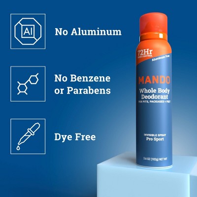 Mando Whole Body Deodorant Spray - Pro Sport - 3.6oz: Sulfate-Free, Non-Toxic, Vegan, Fresh Scent
