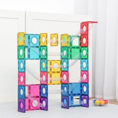 CONNETIX Magnetic Tiles Bright Ball Run Pack : Creative Building Educational Toy Set 122pc