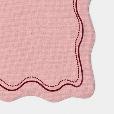 72"x14" Embroidered Scallop Table Runner Pink - Threshold