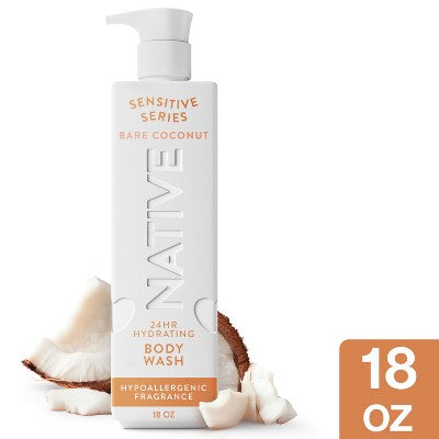 Native Sensitive Series Hypoallergenic Fragrance 24-Hour Hydrating Body Wash - Bare Coconut - 18 fl oz: Paraben-Free, Sulfate-Free