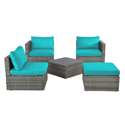 Saint Birch Outdoor 4 - Person Seating Group with Cushions, Turquoise (LOCAL PICKUP ONLY)