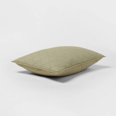 King Diamond Stitch Cotton Linen Quilt Sham Moss Green - Threshold: OEKO-TEX Certified, Woven Texture, No Flange