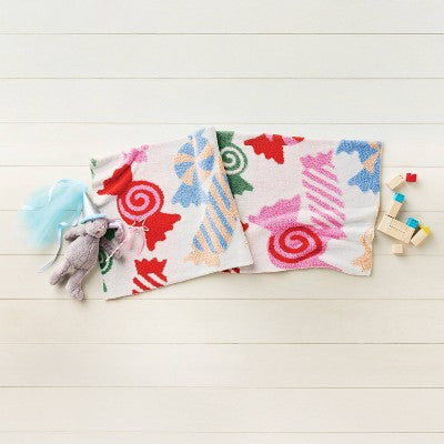 48"x58" Holiday Candy Knit Kids' Throw Blanket Cream - Pillowfort
