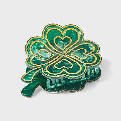 St Patrick's Day Four Leaf Clover Claw Clip - Green