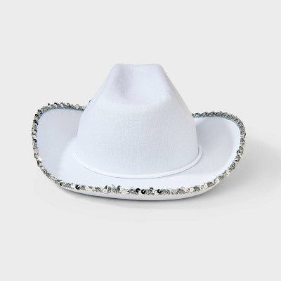 "Bride" Pearl Rhinestone Cowboy Hat - White/Blue