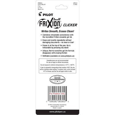 Pilot 3ct FriXion Clicker Erasable Gel Pens Fine Point 0.7mm Black Ink: Retractable, Stationery, Office, Eraser Included