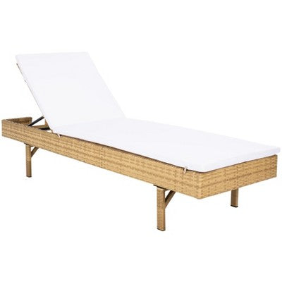 Cam Sunlounger W/ Cushion - Outdoor - PAT7501 - Natural/White - Safavieh (LOCAL PICKUP ONLY)