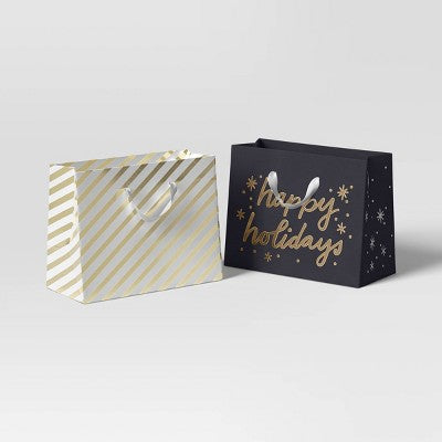 2ct Mini Gift Bag Christmas Gift Card Holder 'Happy Holidays'/Striped - Wondershop