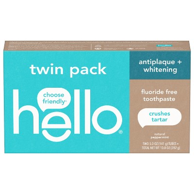 hello Antiplaque and Whitening Fluoride Free Toothpaste - Natural Peppermint - 5oz/2pk