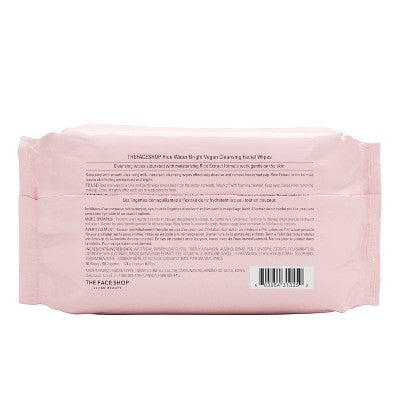 The Face Shop Rice Water Bright Vegan Cleansing Wipes - 50ct