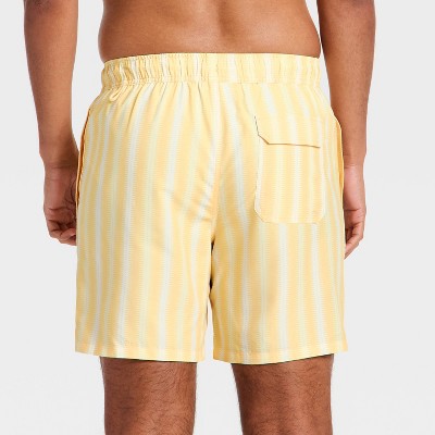 Men's 7'' Patterned Swim Trunks - Goodfellow & Co Yellow Stripe S