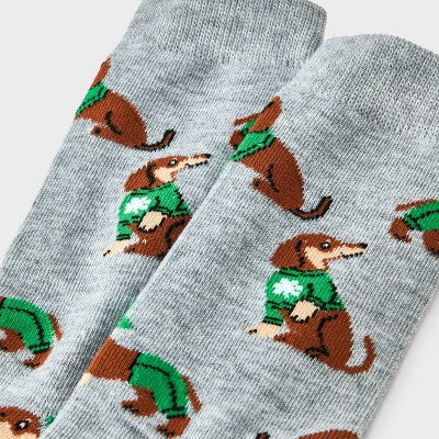 Women's Lucky Doxie St. Patrick's Day Crew Socks - Gray 4-10