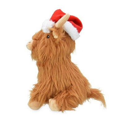 Multipet Highland Cow with Santa Hat Interactive Plush Dog Toy