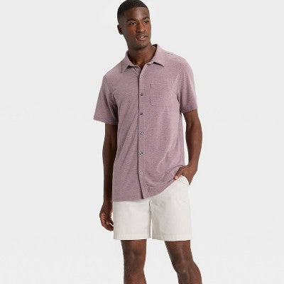 Men's Short Sleeve Button Down Shirt - All In Motion Burgundy M