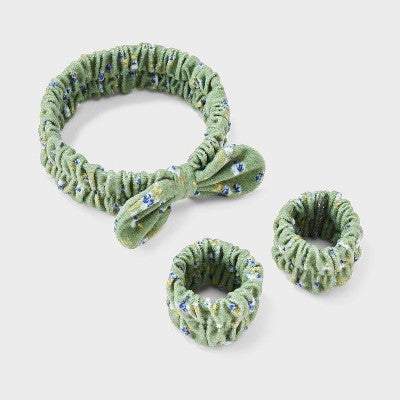Hair Headwrap with Cuffs Set 3pc - Wild Fable Green Floral