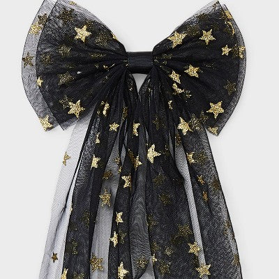 Glitter Star Bow Hair Clip - Black