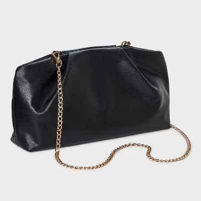 Slouchy Clutch with Chain Crossbody - A New Day Black: Magnetic Closure, Detachable Strap, Shell