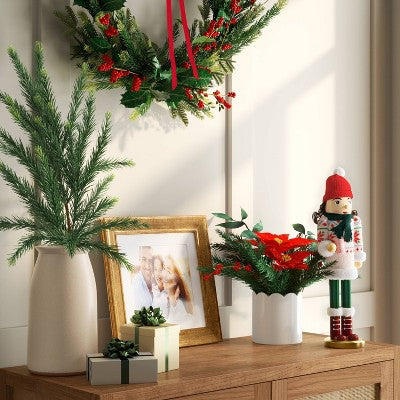 Christmas Mixed Greenery and Poinsettia Artificial Arrangement - Threshold