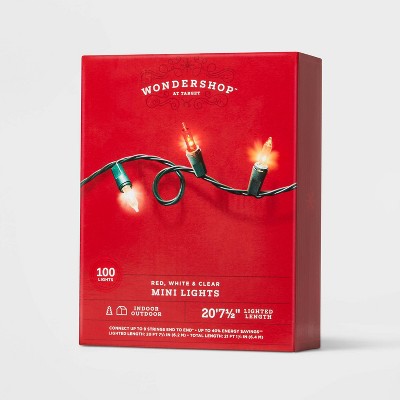 100ct Incandescent Smooth Mini Christmas String Lights Red/White/Clear with Green Wire - Wondershop