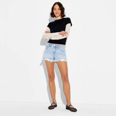 Women's Denim Mid-Rise Cut-Off Shorts - Wild Fable Light Wash 0