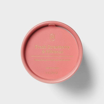 14oz Ceramic Ribbed Jar Candle Fresh Strawberry and Hibiscus - Threshold