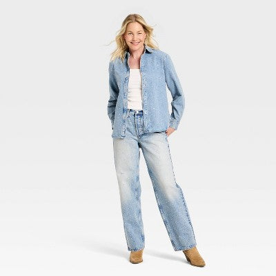 Women's Mid-Rise 90's Baggy Rhinestone Jeans Light Wash 4 (LOCAL PICKUP ONLY)