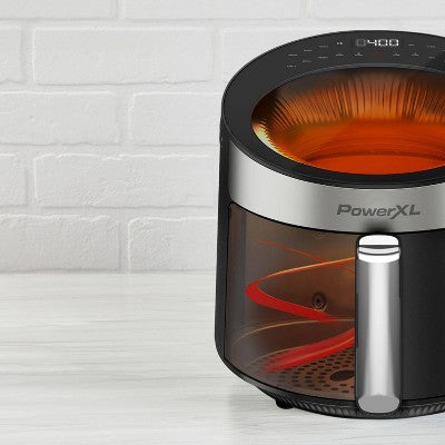 PowerXL Luminex 360 Supercharged Hot Air Fryer, Skylight Window, Fast Heat-up, 400 F in 2.4sec, Auto Shut Off &12 Quick Touch Presets