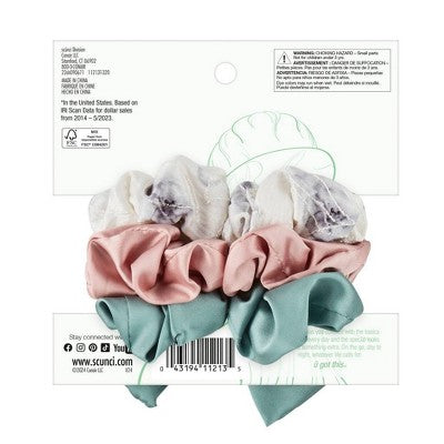 scunci be-u-tiful Satin Bow Scrunchies - Cream/Gray/Blush/Sage - 3pk
