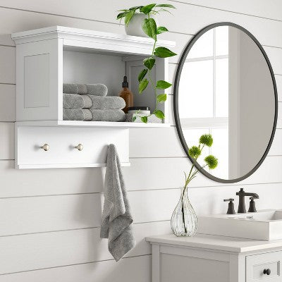 Wall Shelf with Hooks White - Threshold: Microfiber, Machine Washable, Non-Slip Backing (LOCAL PICKUP ONLY)