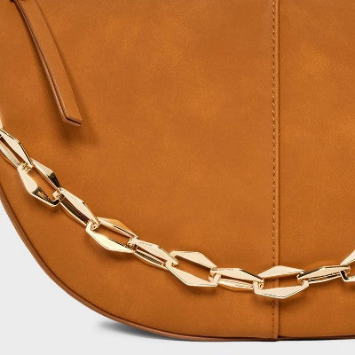 Slouched Half-Moon Shoulder Bag - Universal Thread Brown: Handbags, Vinyl, Metal Handle
