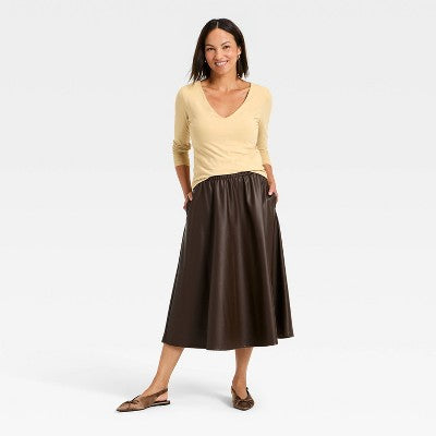 Women's Sculpt Long Sleeve V-Neck Top - A New Day Tan XL