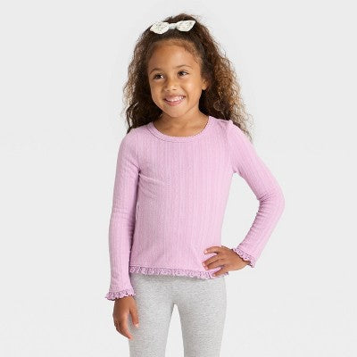 Toddler Girls' Long Sleeve Pointelle T-Shirt - Cat & Jack Lavender Mauve 3T