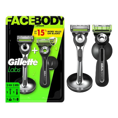 Gillette Labs Men's Razor Duo Pack Face Razor with Stand and Body + Intimate Razor with Magnetic Hanger