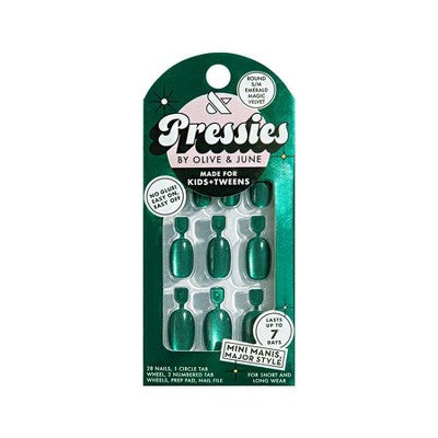 Olive & June Pressies Fake Nails - S Round - Emerald Magic Velvet - 28ct