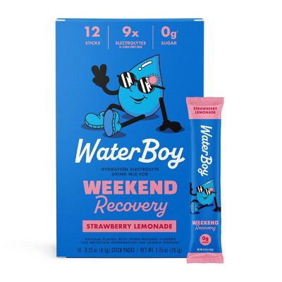 Waterboy Hydration + Weekend Recovery Vegan Dietary Supplement Powder - Strawberry Lemonade - 2.75oz/12ct