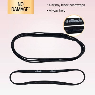 scunci No-Slip Grip Headbands - Black - All Hair - 4pcs
