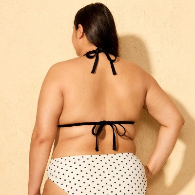 Women's Tie Polka Dot  Bikini Top - Wild Fable Cream/Black 1X