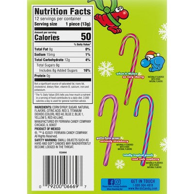 Nerds Christmas Candy Canes - 5.3oz/12ct